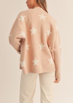 This Star Open Knit Sweater Cardigan is the perfect colder weather wardrobe. It has a stylish star pattern print and is made with a soft, cozy, and warm material. With long sleeves, this cardigan is a great choice for everyday outfit!- 52% ACRYLIC , 28% NYLON, 20% POLYESTER Winter Star Print Long Sleeve Sweater, Winter Long Sleeve Star Print Sweater, Long Sleeve Star Print Winter Sweater, Cozy Long Sleeve Sweater With Star Print, Knit Sweater With Star Print Long Sleeve, Long Sleeve Star Print Sweater For Fall, Long Sleeve Sweater With Star Print For Fall, Oversized Star Print Sweater, Long Sleeve Star Print Outerwear For Fall