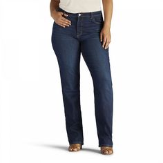 Elevate the casual with these women's Lee jeans. A straight-leg design from the waist to leg openings provides a completely flattering look. Stretchy denim construction 5-pocket Fit & Sizing 31-in. inseam High rise sits at the natural waistline Straight-leg cut Zipper fly Fabric & Care Cotton/spandex Machine wash Imported  Size: 18 Petite. Color: Dark Blue. Gender: female. Age Group: adult. Size 16 Women, Classic Jeans, Lee Jeans, Dark Jeans, Plus Size Jeans, Bottom Clothes, Slim Waist, Nice Tops, Stretch Denim