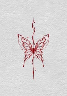 a drawing of a red butterfly on white paper