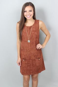 The Rikki Suede Dress: $64 Suede Dress, Halter Style, Rust Color, Style Design