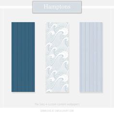 three different wallpapers with blue and white stripes on them, one in the shape of waves