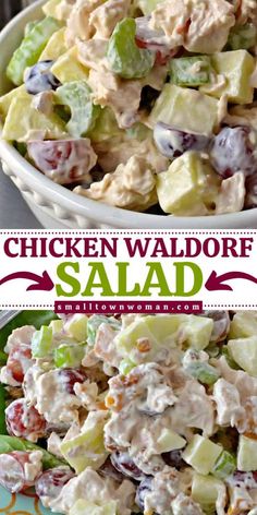 chicken salad with lettuce and grapes in a bowl