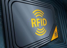 the rfid logo is shown on a black and yellow background