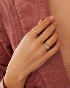 Diamond Pavé Signet Ring Ring Stack Ideas, Signet Engagement Ring, Diamond Ring Stack, Earrings Stacking, Orange Agate, Ring Stack, 14k Gold Necklace, Gold Necklace Layered, Diamond Rings Bands