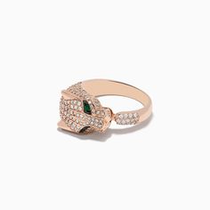 Effy Signature 14K Rose Gold Emerald and Diamond Panther Ring Luxury 14k Rose Gold Ring Jewelry, Luxury Rose Gold Diamond Ring As Gift, Luxury Rose Gold Diamond Ring Gift, Luxury 14k Rose Gold Ring, Fine Jewelry Rose Gold Ring With 17 Jewels, 14k Rose Gold Rings Fine Jewelry, Luxury Rose Jewelry For Anniversary, Luxury Rose-colored Jewelry For Anniversary, Luxury 14k Rose Gold Jewelry In Pink Gold