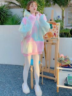 Tie Dye Oversize Fluffy Jacket – Tomscloth Multicolor Hoodie With Pockets For Spring, Hooded Fluffy Outerwear For Spring, Pastel Long Sleeve Outerwear For Fall, Oversized Cute Spring Outerwear, Casual Fluffy Outerwear For Spring, Spring Multicolor Hoodie With Pockets, Cute Oversized White Outerwear, Fluffy Pink Outerwear For Spring, Multicolor Spring Hoodie With Pockets