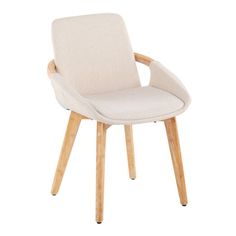 a white chair with wooden legs on a white background