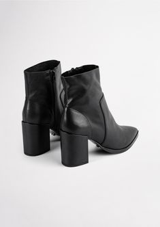 A black leather pointed toe ankle boot with a covered block heel. - Leather upper and synthetic lining - Leg Height: 13.5cm Heel Height: 8.5cm Shop Boots Online, Shop Boots, Tony Bianco, Favorite Boots, Leather Conditioner, Long Boots, Calf Boots, Black Ankle Boots, Soft Leather