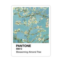 the blossoming almond tree sticker is shown in black and white, with blue background