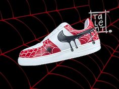 Theme : Spider Man Add unique touch to your footwear collection. Made with high- quality materials and expertly Crafted using Angelus leather paints , each pair is completely customizable to your personal style.  We offer a wide range of customization options to make your sneakers truly one- of- a- kind. Choose from a variety of colors, patterns and designs to create a look that perfectly matches your personal style. Whether you want a bold , eye-catching design or something more subtle and understated, we can create the perfect pair of sneakers for you.  So why settle for boring, off- the- shelf sneakers when you can have a unique,  customized pair made just for you . Order your own pair NOW! The whole customization process takes 2-3 weeks. We have to get a perfect size for you and then c Customizable Red Sneakers For Streetwear, Casual Red Sneakers With Custom Artwork, Custom Red Hand Painted Sneakers For Streetwear, Red Hand Painted Custom Sneakers For Streetwear, Hand Painted Red Custom Sneakers For Streetwear, Red Hand Painted Sneakers For Streetwear, Custom Red Sneakers With Artwork, Red Custom Sneakers With Artwork, Red Custom Sneakers With Custom Artwork