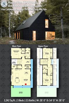 two story house plan with floor plans and measurements