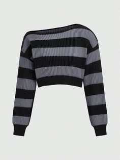 Multicolor Casual,Sexy Collar manga larga Lana Peinada A rayas Pullovers Embellished Elástico Ligero Clothes For Women Grunge, Punk Sweater, Goth Sweater, Crop Pullover, Short Sweater, Aesthetic Grunge Outfit, Fashion Cap, Fashion Aesthetics