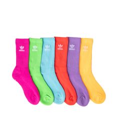 Brighten up your athletic ensemble with the Trefoil Crew Socks 6 Pack from adidas! This sporty variety pack features a six-pair assortment of brightly colored athletic crew socks sporting the iconic adidas Trefoil logo on a ribbed knit cuff. Adidas Socks, Sock Outfits, Adidas Trefoil, Sock Packs, Colorful Socks, Variety Pack, 6 Packs, Christmas Wishlist, Knit Cuff