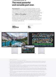 an advertisement for the new macbook pro, with images and text on it's side