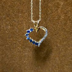 14k Yellow Gold Diamond Heart Pendant Necklace, Heart Pendant Diamond, Sapphire Diamond, Diamond Heart, Heart Pendant Necklace, Gold Yellow, Heart Pendant, Sapphire, Womens Sizes