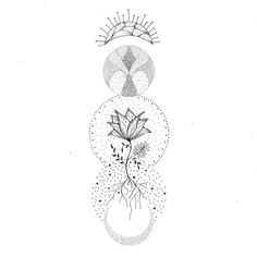 an ink drawing of three circles with plants growing out of the center and on top of each other