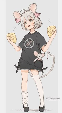 a drawing of a girl holding cookies and a mouse