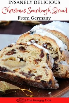 All about sourdough stollen - German Christmas bread. It's a very delicious Xmas dessert that is very popular all over Europe and now here in the United States, too. Take a look! Sourdough Stollen Bread, Gourmet Sourdough Bread, Sourdough For Christmas, German Sweet Bread, Unique Sourdough Bread Recipes, Sourdough Christmas Wreath, Sourdough Angel Food Cake, Christmas Scored Bread, Sourdough Recipes Christmas