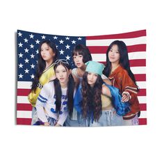 A custom Kpop wall decor tapestry is a surefire way to uplift any room's aesthetics with a personal touch. This 100% Polyester wall tapestry comes with hemmed edges for extra durability to ensure years' worth of decorating bliss. The advanced tapestry printing techniques guarantee crisp detail even for the craziest of designs, in any of our multiple size choices. .: 100% Polyester .: Multiple sizes (26x36'', 50x60'', 68''x80'', 88''x104'') .: Blanks sourced from China Key features: 100% Memory f Newjeans Member, Kpop Wall Decor, Minji Hyein, American Flag Banner, Kpop Wall, Wall Decor Birthday, Flag Banner, Decor Birthday, Wall Tapestry