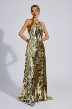 Glamorous Gold Sequin Maxi Dress, Fitted Embellished Gold Maxi Dress, Glamorous Metallic Shimmer Maxi Dress, Luxury Gold Floor-length Maxi Dress, Glamorous Gold Floor-length Maxi Dress, Silver Sequin Top, Glitter Wedding Dress, Gold Sequin Dress, Bandage Midi Dress