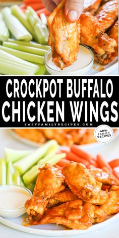 crockpot buffalo chicken wings with carrots and celery on the side