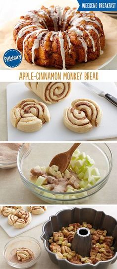 an advertisement for apple cinnamon monkey bread with instructions on how to bake the doughnuts