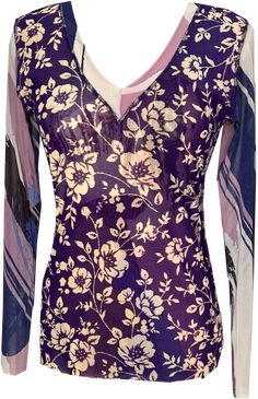 "Purple Rain" Reversible Long Sleeve Double Print Double V Neck Top Style # PR11108. 100% Nylon Mesh Luxury Purple Padded Blouse Piece, Cheap Festive Purple Blouse, Luxury Embroidered Purple Tops, Luxury Unstitched Purple Blouse Piece, V Neck Top, Purple Rain, V Neck Tops, Top Styles, Mesh