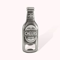 a bottle opener with the word cheers on it