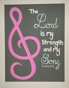 the lord is my strength and my song, hand painted on canvas with pink ribbon