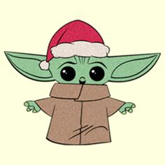 a baby yoda with a santa hat on it's head and hands in the shape of a star wars character