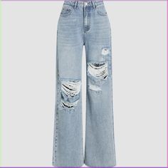 Tiktok Makeup Transformation Ripped Straight Leg Jeans, Denim Patterns, Easy Trendy Outfits, Clothing Details, Y2k Outfits, Denim Design, Solid Clothes, Casual Style Outfits, Teen Fashion Outfits