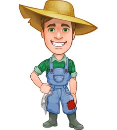 a cartoon man wearing overalls and a straw hat