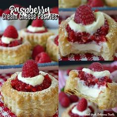 raspberry cream cheese pastries on a red and white checkered tablecloth