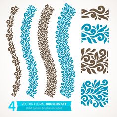 four decorative brushes set in blue and brown colors