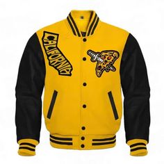 Halloween B Varsity Jacket, Black & Yellow Jacket, Wool and Leather Sleeve, Personalized Letterman Jacket, Bomber Jacket, Halloween Outfit Halloween Black & Yellow Varsity Jacket Capture the spirit of Halloween with this Limited Edition Black & Yellow Varsity Jacket. Designed for both men and women, this jacket blends spooky style with classic varsity aesthetics, making it the perfect choice for your Halloween celebrations. Crafted from high-quality wool for the body and genuine leather sleeves, this jacket combines warmth, durability, and style. The bold black and yellow color scheme gives a striking contrast, making it a standout piece for any occasion, especially Halloween. This personalized letterman jacket can be customized with your choice of initials or lettering, adding a unique to Hip Hop Long Sleeve Halloween Outerwear, Hip Hop Long Sleeve Varsity Jacket For Fall, Hip Hop Halloween Outerwear For Streetwear, Hip Hop Halloween Streetwear Outerwear, Hip Hop Streetwear Outerwear For Halloween, Fall Hip Hop Hooded Varsity Jacket, Hip Hop Hooded Varsity Jacket For Fall, Hip Hop Long Sleeve Track Jacket For Fall, Black Long Sleeve Hip Hop Varsity Jacket