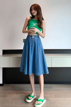 High Waist Casual A-Line Denim Skirts – Nada Outfit Land Skirts Collection, A Line Denim Skirt, Corduroy Shorts, Women Skirts, Denim Skirts, Sweater Collection, Embroidered Jeans, Loose Sweater, Mens Pants Casual