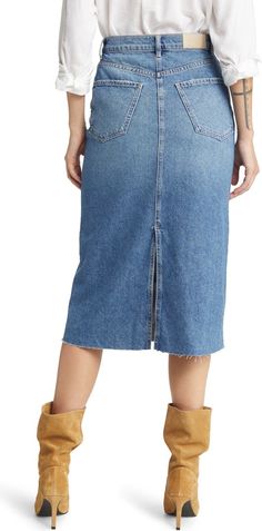 Rails The Highland Nonstretch Denim Midi Skirt | Nordstrom Classic Medium Wash Mid-rise Denim Skirt, Classic Mid-rise Medium Wash Denim Skirt, Dark Wash Knee-length Denim Skirt, Classic Dark Wash Cotton Denim Skirt, Dark Wash Cotton Knee-length Denim Skirt, Dark Wash Cotton Denim Skirt Knee-length, Knee-length Dark Wash Cotton Denim Skirt, Dark Wash Cotton Cutoff Skirt, High Rise Washed Blue Denim Skirt With Frayed Hem