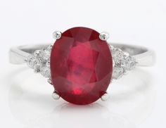 3.20 Carat Natural Red Ruby and Diamond Women Ring Made in 14K Solid White Gold Suggested Retail Value $3,999.00 Total Natural Ruby Weight is - 3.00 Carat Ruby Measurements are - 10.00 X 8.00 mm Total Round Diamonds Carat Weight is - .20 Carat Clarity: SI1 Color: G-H Stamped - 14k RING SIZE: 7 (FREE SIZING AVAILABLE) RING WEIGHT IS 3.1 gram Disclaimer: All colors, measurements and weights are approximate and may vary slightly from the listed dimensions or as seen in the image'' Red Stone Ring, Etsy Gold Ring, Ruby Diamond, Diamond Solitaire Engagement Ring, Red Ruby, Natural Red, Womens Engagement Rings, Solitaire Engagement, Solitaire Engagement Ring