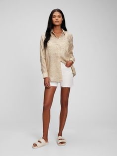 Linen Boyfriend Shirt | Gap Long Sleeve Linen Shirt, Buy List, Style Inspiration Summer, Sand Beige, Casual Clothes, Swimsuit Cover, Petite Size