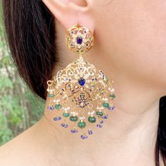 pakistani jadau earrings designs Festive Gold Emerald Earrings, Green Gold-plated Earrings With Intricate Design, Green Intricate Design Gold-plated Earrings, Temple Style Emerald Earrings For Festivals, Green 22k Gold Earrings With Intricate Design, Festive Temple Jewelry Emerald Earrings, Festive Emerald Temple Jewelry Earrings, Festive Emerald Temple Earrings, Elegant Multi-stone Earrings For Festivals