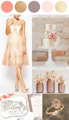 the wedding color scheme is peach and gold