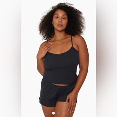 Never Worn, Nwt Size M. Casual Black Camisole For Loungewear, Black Tops With Adjustable Straps For Loungewear, Black Summer Camisole For Loungewear, Black Tank Top With Adjustable Straps For Loungewear, Set Active, Women Set, Long A Line, Womens Tops, Bra