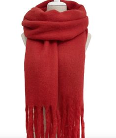 Cosy Plain Blanket Tassel Scarf     Size: 45cm x 195cm (Approximately)     Material: 100% Acrylic     Cosy thick blanket scarf     Colour: Red Festive Red Shawl Scarf, Elegant Red Winter Scarf, Big Red Scarf, Traditional Red Winter Scarves, Red Wool Scarf, Red Blanket, Personalized Scarves, Thick Blanket, Winter Shawl