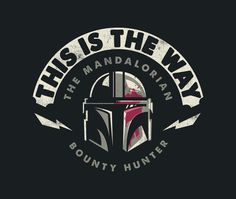 the logo for this is the way, which features a boba fett helmet