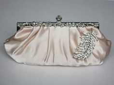 Great classic elegant clutch Champagne Evening Bag For Wedding, Luxury Wedding Clutch With Rhinestones, Chic Satin Evening Bag For Wedding, Elegant Crystal Clutch For Gift, Chic Wedding Clutch With Rhinestones, Elegant Satin Clutch For Wedding, Gold Rhinestone Wedding Clutch, Crystal Embellished Wedding Clutch, Vintage White Clutch For Events