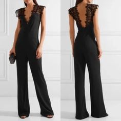 Beautiful, Sexy And Timeless Jumpsuit By Theory. Lace Detail, Wide Leg Pants, Hidden Back Zipper. Fabric Feels Like A Thicker Crepe With A Nice Drapey Feel. Triacetate/Poly Blend Brand New Without Tags Black Laces, Black Jumpsuit, Lace Detail, Leg Pants, Wide Leg Pants, Pant Jumpsuit, Jumpsuit Romper, Wide Leg, Size 2