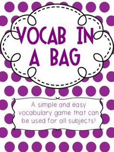 a purple and white polka dot pattern with the words vocab in a bag