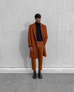 Terracotta Outfit Men, Male Styling, Earth Tone Clothes, Black Nativity, Men Aesthetic Outfits, Black Creatives, Beanies For Men, Minimal Streetwear, Black Men Fashion Urban