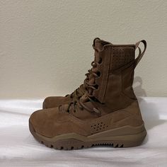 Brand New Nike Sfb Field 2 8" Leather Tactical Boots Without Box Tactical Brown Hiking Boots, Brown Combat Style Hiking Boots, Brown Combat Hiking Boots For Outdoor, Brown Combat Boots For Outdoor Activities, Brown Combat Style Hiking Boots For Outdoor, Khaki Leather Combat Boots, Brown Tactical Work Boots For Outdoor Work, Tactical Brown Work Boots For Outdoor, Brown Tactical Hiking Boots With Round Toe