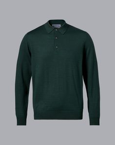 Merino Polo Jumper - Forest Green | Men's Charles Tyrwhitt Merino Polo Shirt Sweater - Forest Green Size Large Wool Classic Fitted Green Polo Sweater, Fitted Classic Green Polo Sweater, Green Fitted Classic Polo Sweater, Classic Green Business Tops, Charles Tyrwhitt Shirt, Polo Jumper, Merino Sweater, Charles Tyrwhitt, Shirt Sweater